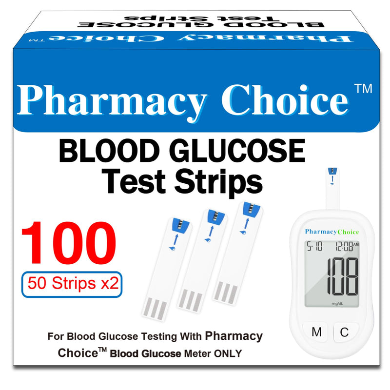 Blood Glucose Test Strips ONLY For Blood Glucose Testing With PharmacyChoice Meter 2 Bottles of 50 Pcs