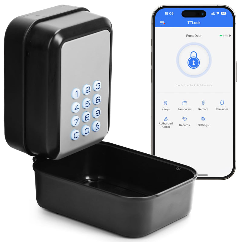 Smart Key Lock Box Electronic Bluetooth Lock Box with APP Control & PIN Code Types,Share eKey Wall Mounted Lock Box for Airbnb Realtor House Office Gray