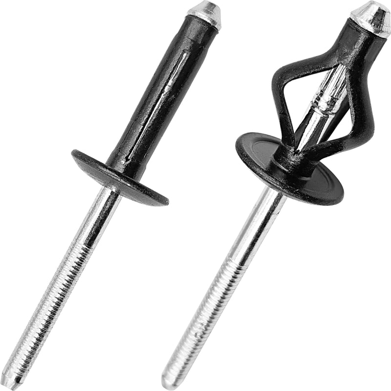 40Pcs Tri Fold Aluminum Folding Large Flange Round Head Blind Rivets,Tri Grip Exploding Large Cap Pop Rivets for Automotive, Soft or Plastic Materials (Black, 15/64" x1-1/32) Black 15/64"x1-1/32"