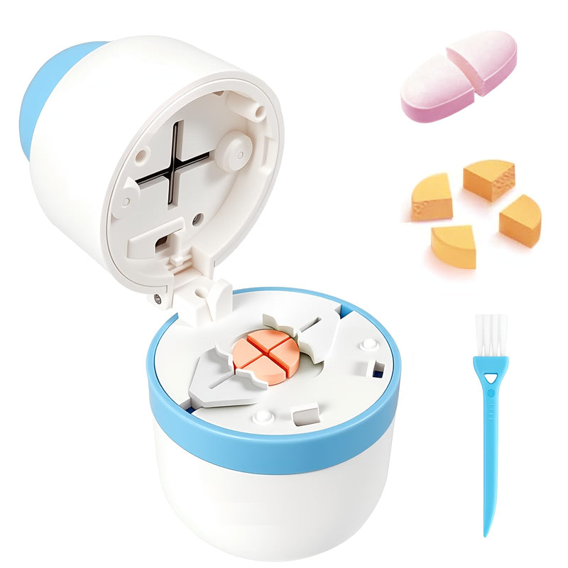 1/4 Pill Cutter with Storage, Professional 1/2 Pill Splitter for Small or Large Pills, Precise & Easy Stainless Steel Blade(Blue) Blue