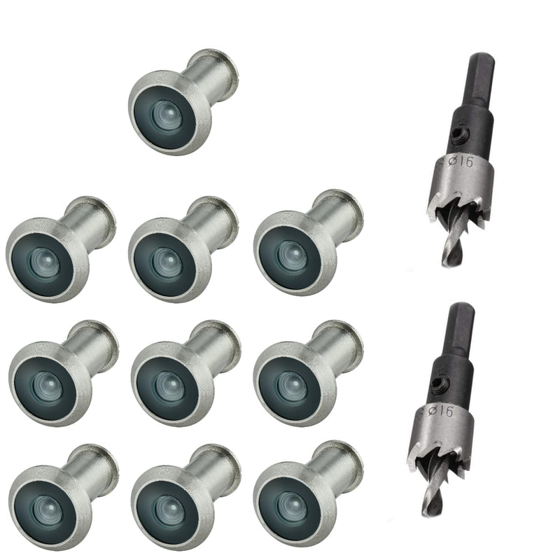 TOGU 10PCS of 220-degree Solid Brass Peep Holes for Door with 16mm Drill Bit, Compatible with Door Thick from 1-3/8" to 2-1/6", Satin Nickel Finish