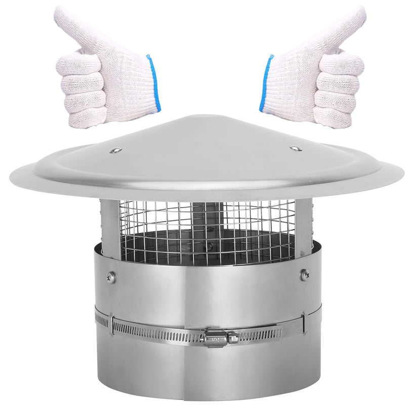 8Inch Chimney Cap,8 Inch Adjustable Stainless Steel Chimney Cap,304 Steel Round Rain Cover with Mesh Screen,Universal Cone Top Roof Cap for Wood/Oil Stove Vent,Weatherproof & Easy Installation,Silver Silver 8 INCH