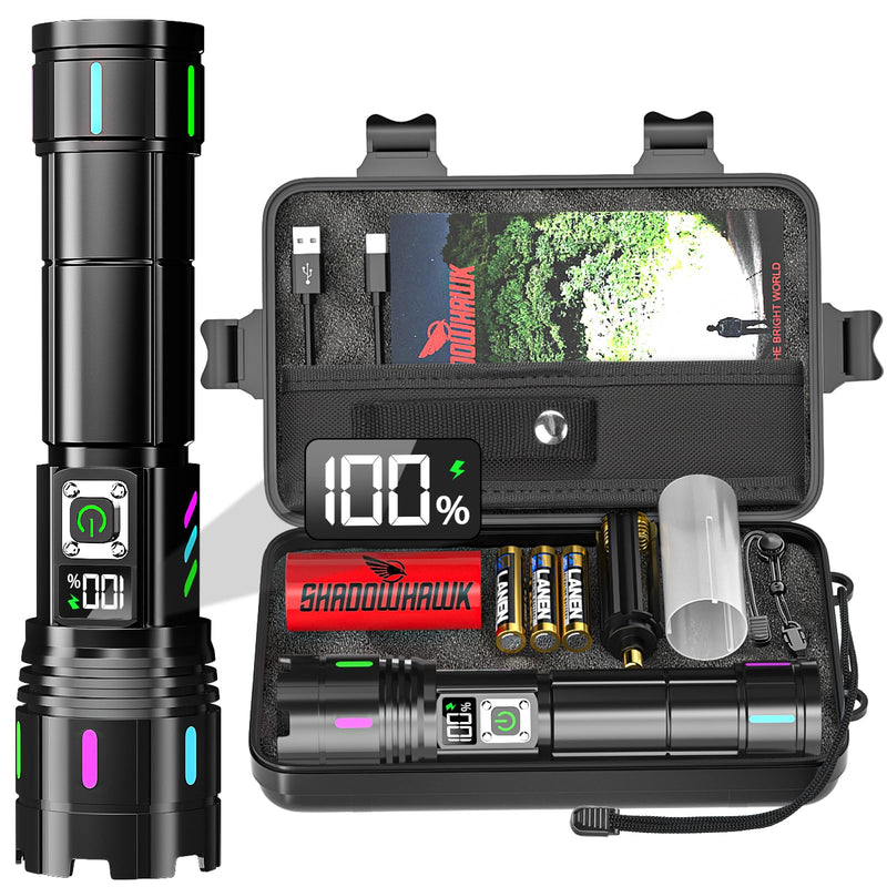 Flashlight 20000 High Lumens Rechargeable - 30W Super Bright LED Flash Light with LCD Display | 3937ft Beam & 12H Long Lasting USB C Powerful Handheld Flashlight for Home, Camping, Hiking, Emergency Black