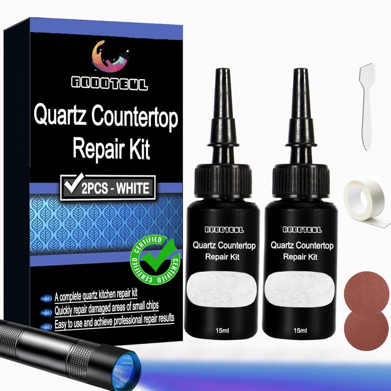 Premium Quartz Countertop Repair Kit, 2pcs White Granite And Marble Chip Repair Kit, Quickly Repair Kitchen Countertops, Scratches, Cracks countertop chip repair kit