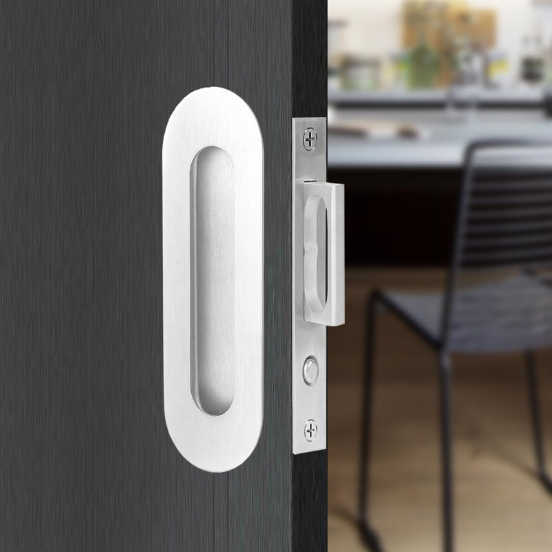 Sliding Pocket Door Hidden Handle, 304 Stainless Steel Pocket Door Hardware, Recessed Flush Finger Pulls, Heavy Duty Edge Pull with Pop Out Ring Pull (Silver, 6 inch) Silver