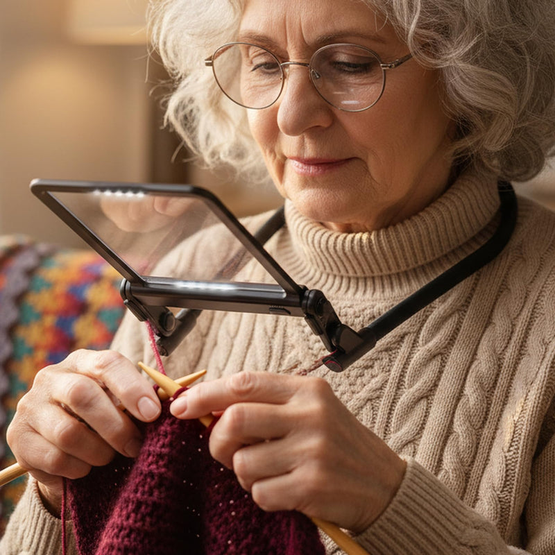 Large Hands-Free Magnifying Glass with 40LED Eye Caring 3 Light & Detachable GooseNeck Bracket, Anti-Glare Lens Magnifier 3X Rechargeable for Read, Craft, Needlework, Knit, Low Vision Senior