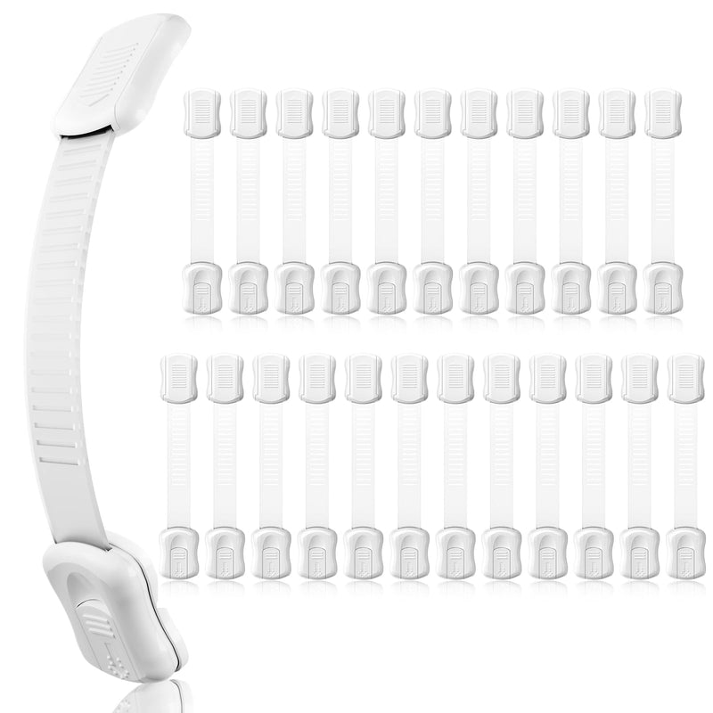 24-Pack Cabinet Locks Baby Proofing - Syican Child Proof Drawer Locks, Multi-Purpose for Drawers, Fridge, Toilet Seat, Trash Can, Ideal Stocking Stuffers, White 24-Count（Pack of 1）
