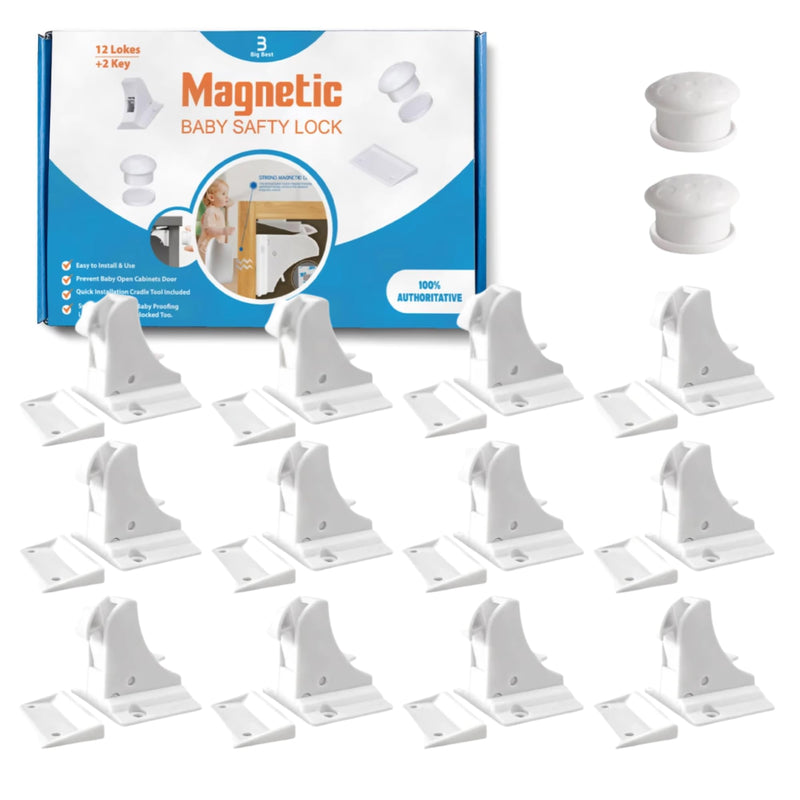 BigBest Magnetic Cabinet Locks – Baby Proofing for Drawers & Cabinets | No Drilling, Easy Installation, Strong Adhesive, Baby Cabinet Locks 12 Locks + 2 Keys Regular 12.0