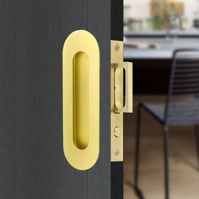 Sliding Pocket Door Hidden Handle, 304 Stainless Steel Pocket Door Hardware, Recessed Flush Finger Pulls, Heavy Duty Edge Pull with Pop Out Ring Pull (Gold, 4.72 inch) Gold