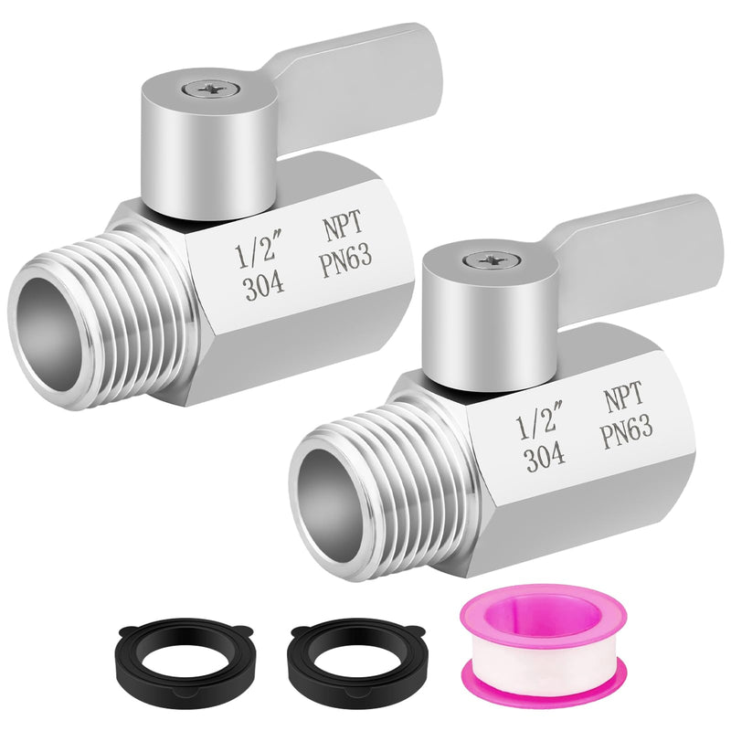 Shower Head Shut Off Valve, 1/2" NPT Water Flow Control Valve, 304 Lead-Free Stainless Steel Mini Ball Valve with Handle Lever, Shower Head Valve for Handheld Shower Head（2 Packs） 2PCS Shower Valve