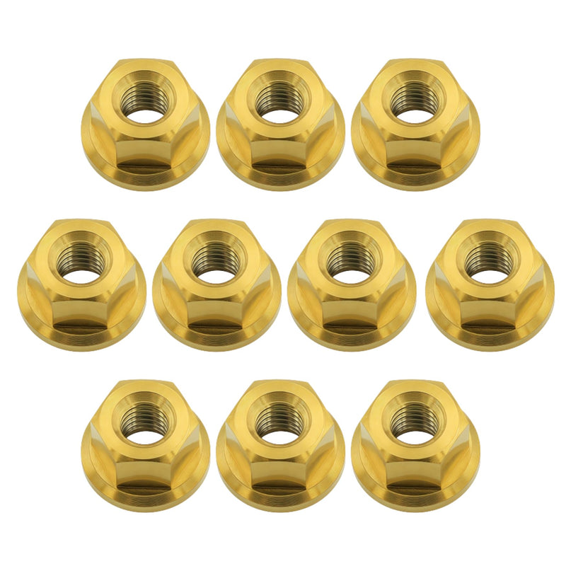10PCS Titanium Flange Hex Nut M6, Gold M6 1.0mm Pitch