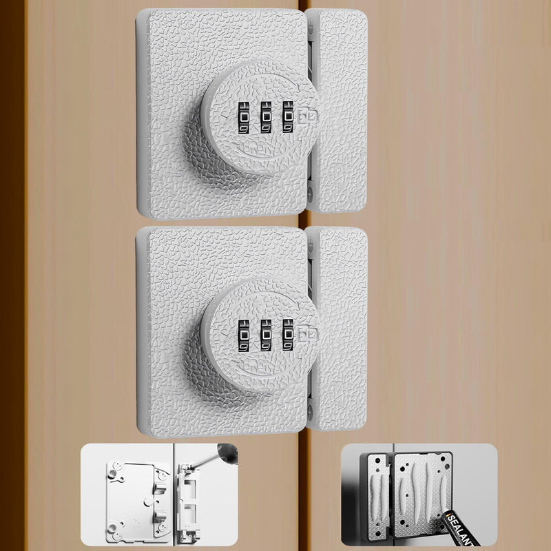 Closet Door Lock - 2 Pack 3-Digit Keyless Combination Cabinet Lock Drawer Locks - Anti-Pry Double Door Locks for Swinging Sliding Door Cupboard Pantry Barn Shed Door White
