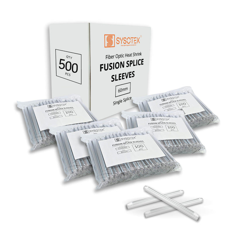 Fiber Optic Fusion Splice Sleeves 60mm x 2.6mm – 500 Pcs Bulk Heat Shrink Protectors for Fusion Splicer – Commercial-Grade Preshrunk PE & EVA Tubes with Stainless Steel Pin