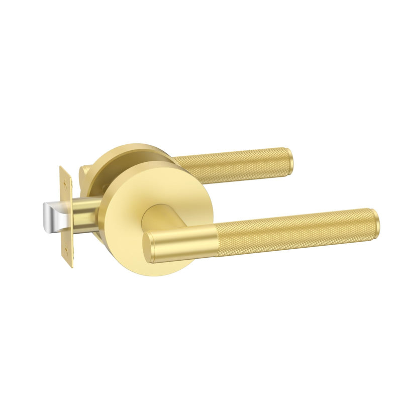 FILTA Gold Door Handles Interior Passage Round Door Handle Knobs Knurled Heavy Duty Keyless Door Lever Lock for Bedroom and Bathroom 1 Pack Passage Door Lever