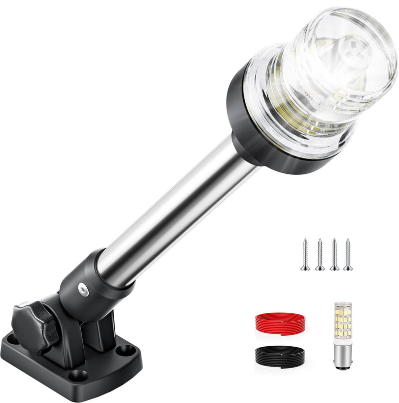 12IN Boat Anchor Light LED Stern Lights Waterproof IP67 White Fold Down Marine Navigation Lights for Jon Boat,Bass Boats and Fishing Boats (12-24V)
