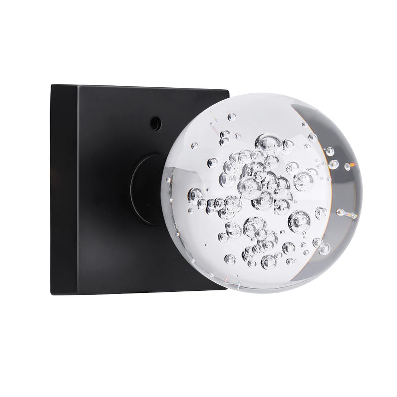Glass Crystal Door Knobs Interior with Lock, Round Clear Bubble Ball Modern Classic Matte Black Privacy Door Knobs for Bedroom Bathroom