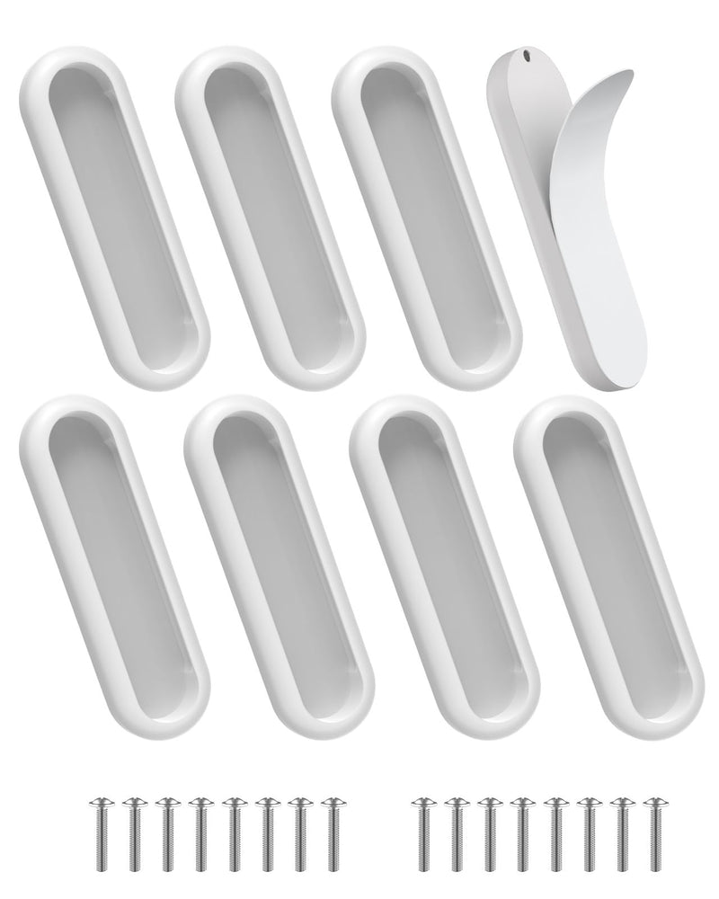 8 Pack Self-Adhesive Drawer Pull Handles, 4 Inch Self-Stick Aluminum Alloy Push-Pull Knobs for Kitchen Cabinet, Closet, Glass Sliding Barn Door, Wardrobe, Window, Balcony Door (8, White) 8
