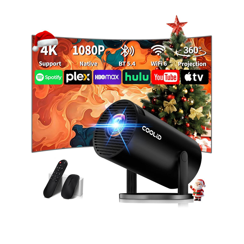 [Built-in Apps & 2025 Upgraded] Mini Projector Support 4K 1080P Auto Keystone 270° Rotatable with WiFi 6 and Bluetooth 5.4, Projector Portable Compatibile with HDMI/TV Stick/Memory Stick/Laptop-Black Black