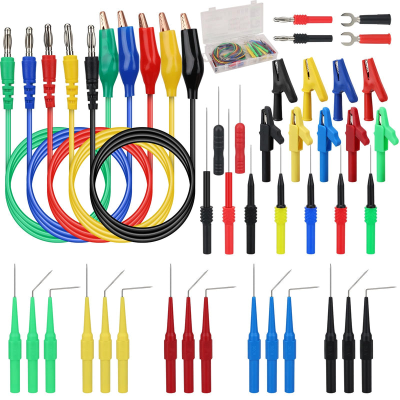 SWANLAKE 43-Piece Back Probe Kit, 30A Multi-Angle Test Probe, 4mm Banana Plug to Copper Alligator Clips, U-Shaped Connectors, Automotive Electrical Circuit Diagnosis Car Repairing Tools 43PCS Back Probe Kit