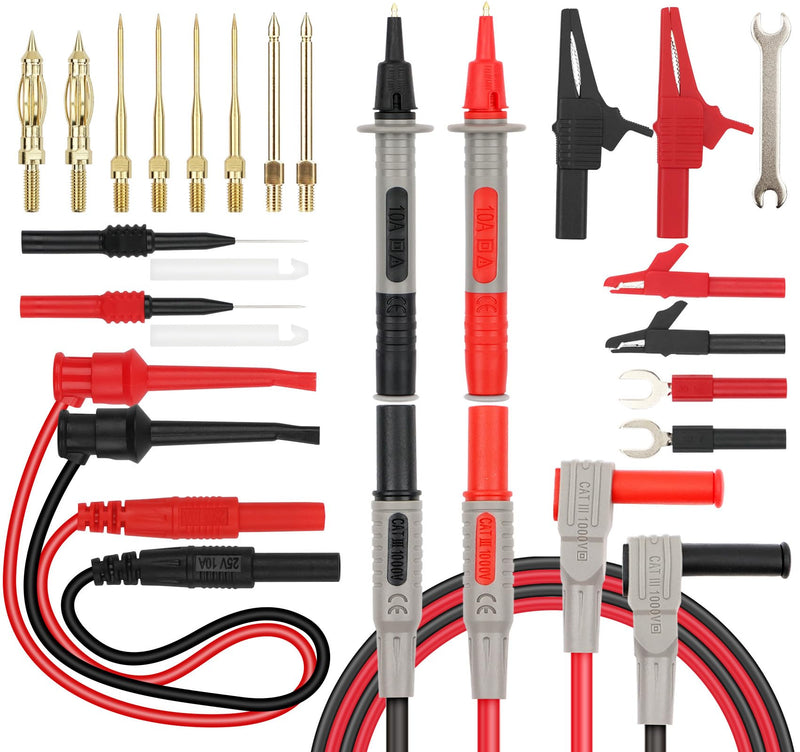 SWANLAKE 27-Piece Multimeter Test Leads Set, CAT.III 1000V / CAT.IV 600V Multimeter Probes with Alligator Clips, Needle Probe, Replaceable Probe Accessories, Soft PVC Volt Meter Lead 27PCS