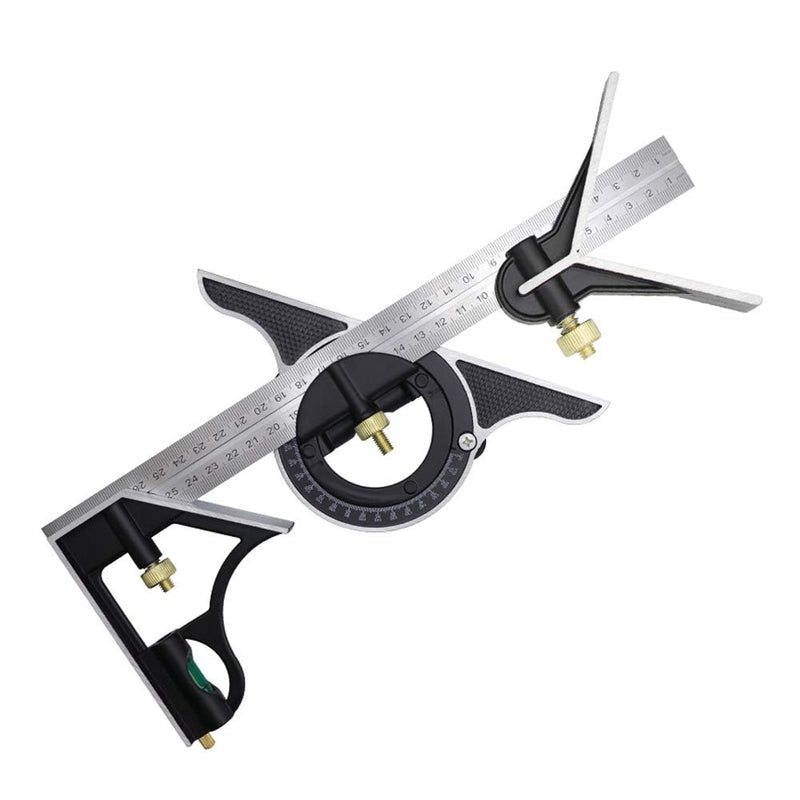 Combination Square,Combo Square 4-in-1 Set with 12 Inch Stainless Steel Ruler,Protractor Head,Center Head Square Head for Woodworking Carpentry DIY Drawing Construction