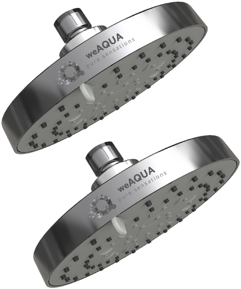 weAQUA Shower Head High Pressure 2 PACK – 4.5 Inch, 5 Spray Modes, 72 Anti-Clog Nozzles, Easy 1-Min Installation, Fixed Shower Heads for Powerful Bathroom Upgrade (STD-SHWR-HD02) 2 Pack - Chrome