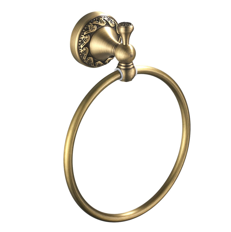 Flybath Round Towel Ring Antique Brass Exquisite Pattern Carving Hanger Hand Towel Holder for Bathroom Kitchen Accessories Wall Mounted, Brushed Bronze