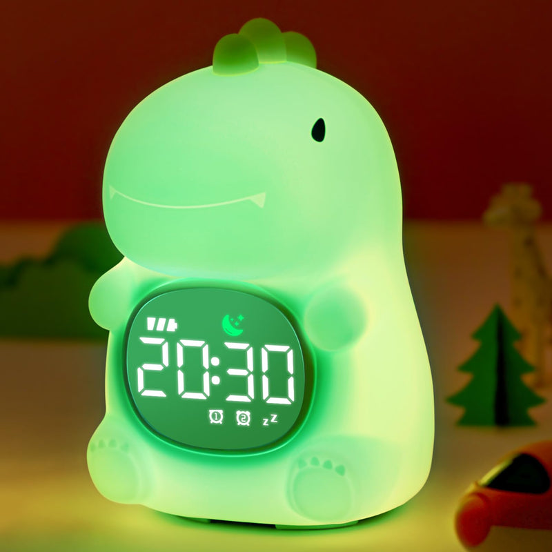 MASHI Dinosaur Alarm Clock with Night Light, Toddler Sleep Training Clock with Sun & Moon, Sleep Sound Machine, ok to Wake Clock for Kids, Digital Alarm Clocks for Bedrooms,Gift Ideas for Kids Child Dinosaurs