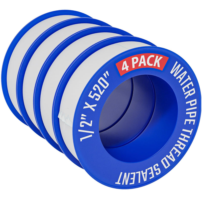 4 Rolls 1/2 Inch(W) X 520 Inches(L) Teflon Duct Sealant Tape for Shower Head, Plumbing Thread Tapes, Water Pipe Sealing Plumbers PTFE Thread Seal, Pipe Dope Thread Sealant for Water 4 Pack