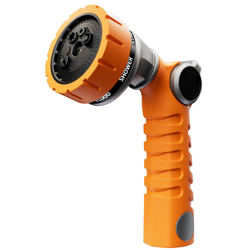 RESTMO Heavy Duty Hose Nozzle, Metal Garden Water Hose Sprayer with 7 Watering Patterns, Thumb Control, On Off Valve, High Pressure Nozzle Sprayer for Watering Plants, Car and Pet Washing, Orange