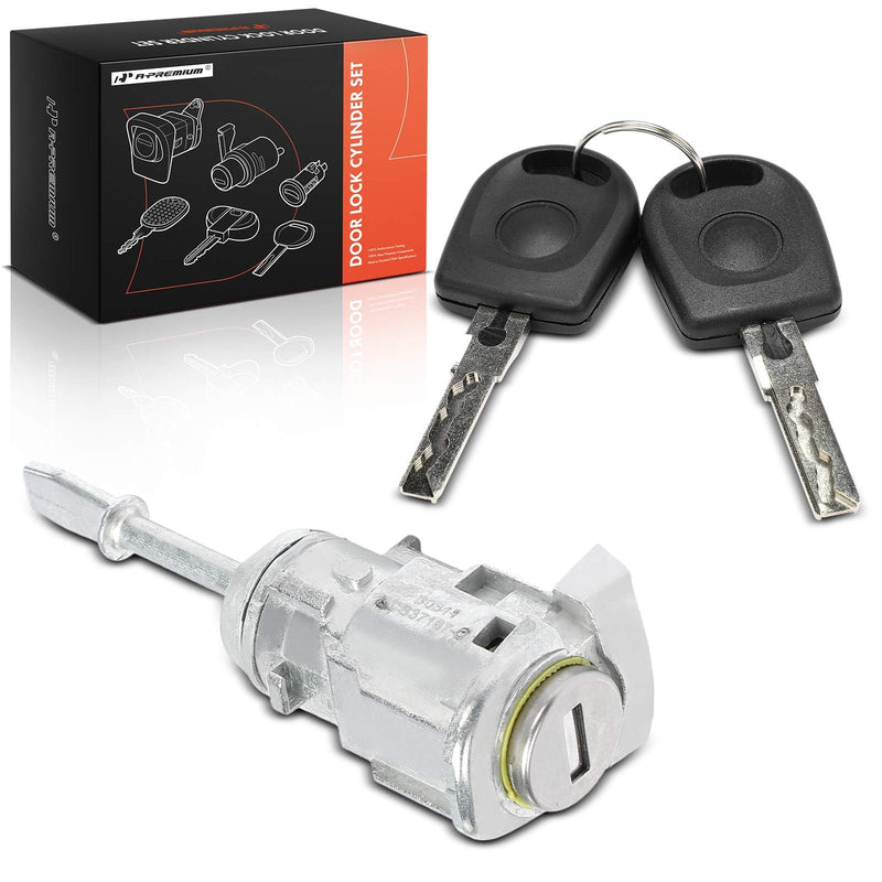 A-Premium Front Left Driver Side Door Lock Cylinder Kit with Keys Compatible with Volkswagen Jetta 1999-2010, Door Lock Cylinder Set for 1U0837167D, 1U0837167E, 1U0837167F