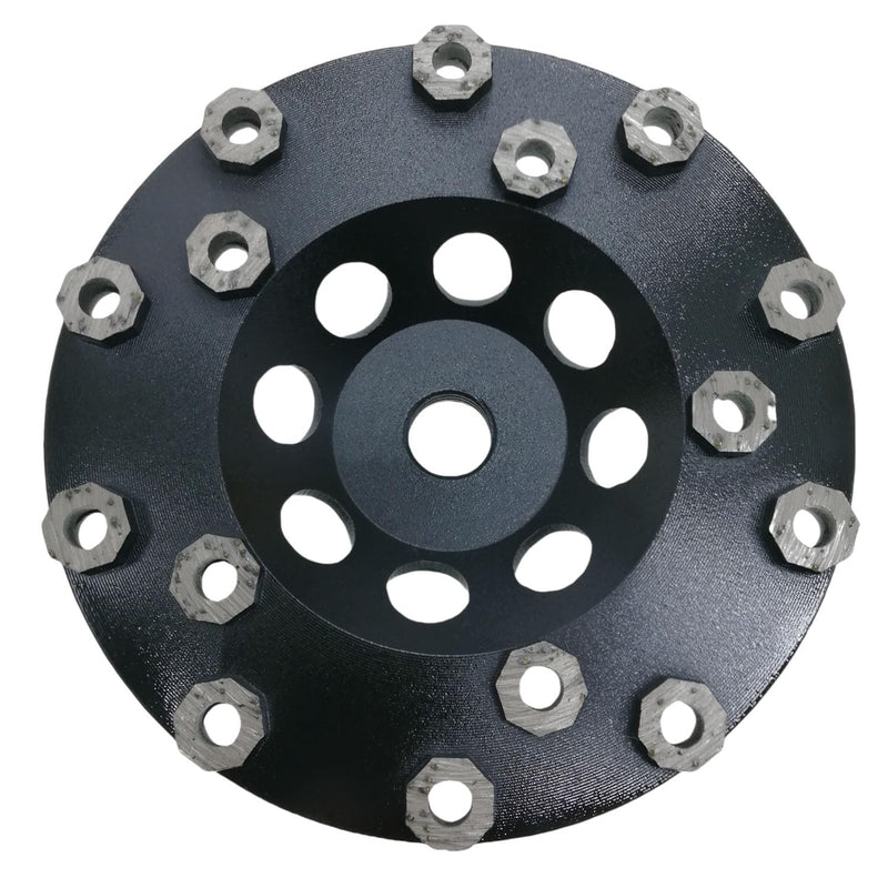 Diamond Grinding Cup Wheel for Hard Concrete Floor, Epoxy Coating Removal, 15 Aggressive Honeycomb Segments, 5 Inch 5/8”-11 Thread, 16/20 Grit 16/20# 5in