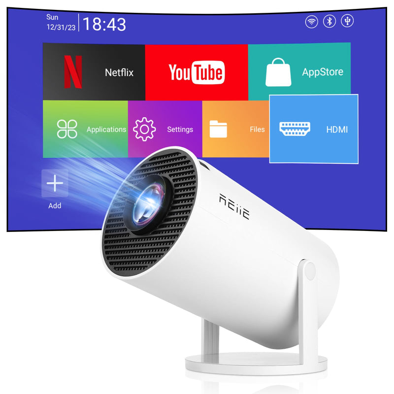 2025 Upgraded HY300 PRO+ Mini Portable Projector,Smart Projector with Android 11.0, 200 ANSI Lumens, Short Focus, WiFi6 + BT5.0, Support 4K 1080P Decoding, for Outdoor Camping,Home Theater HY300PRO+