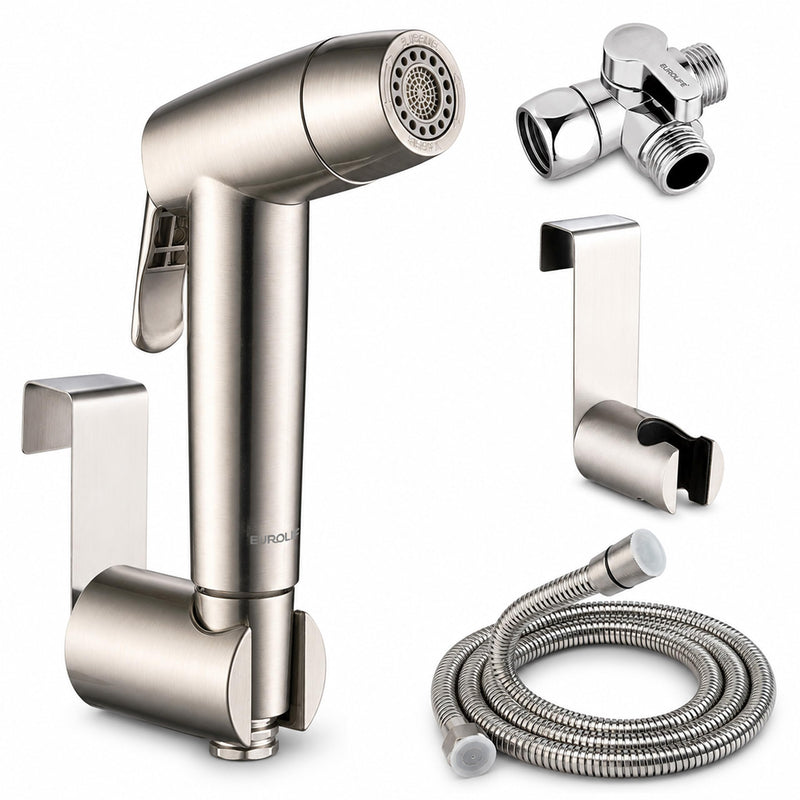 Handheld Bidet Sprayer for Toilet, Dual Spray Modes with Lockable Push Button, High Pressure Bathroom Sprayer, No-Drill Toilet Tank Mount, Stainless Steel Hose Set, Black Finish, Niken Color Brushed Niken