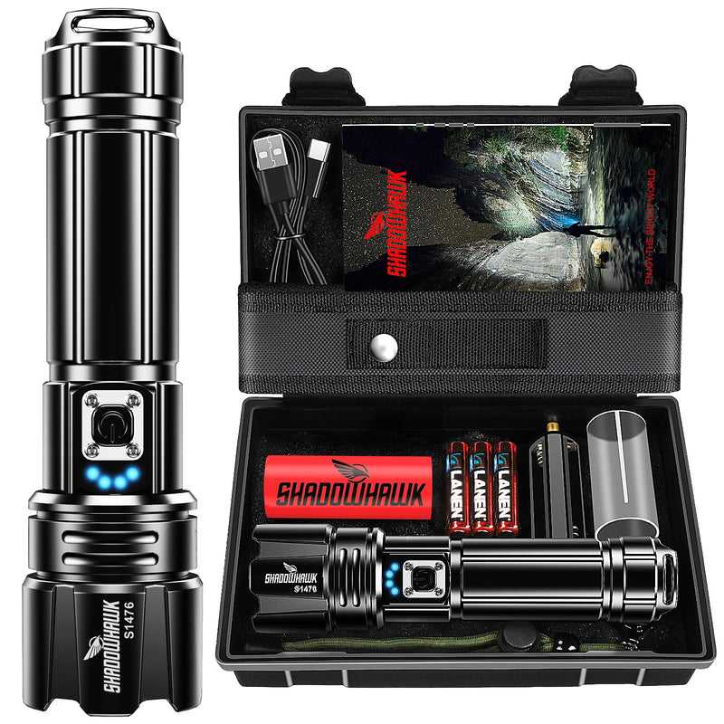 Flashlight 10000 High Lumens Rechargeable - 30W Super Bright LED Flash Light | 5000ft Beam & 12H Long Lasting USB C High Powered Handheld Police Flashlight for Home, Camping, Hiking, Emergency Black