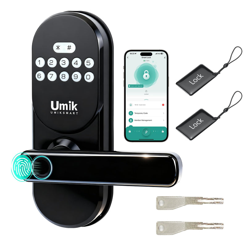 Fingerprint Smart Door Lock with Handle, Keyless Entry Door Lock for Front Door, Auto-Lock, APP Control, Easy Install (Black)
