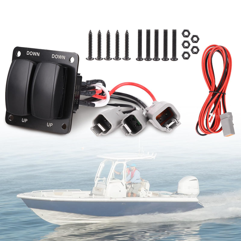 Haoguo Marine Trim Tab Double Rocker Switch Kit Compatible with Lenco 10222-211D 102222-211 10222211 LEN 10222211D, 12V/24V Waterproof Replacement Switch for Boats, Yachts, Fishing Vessels