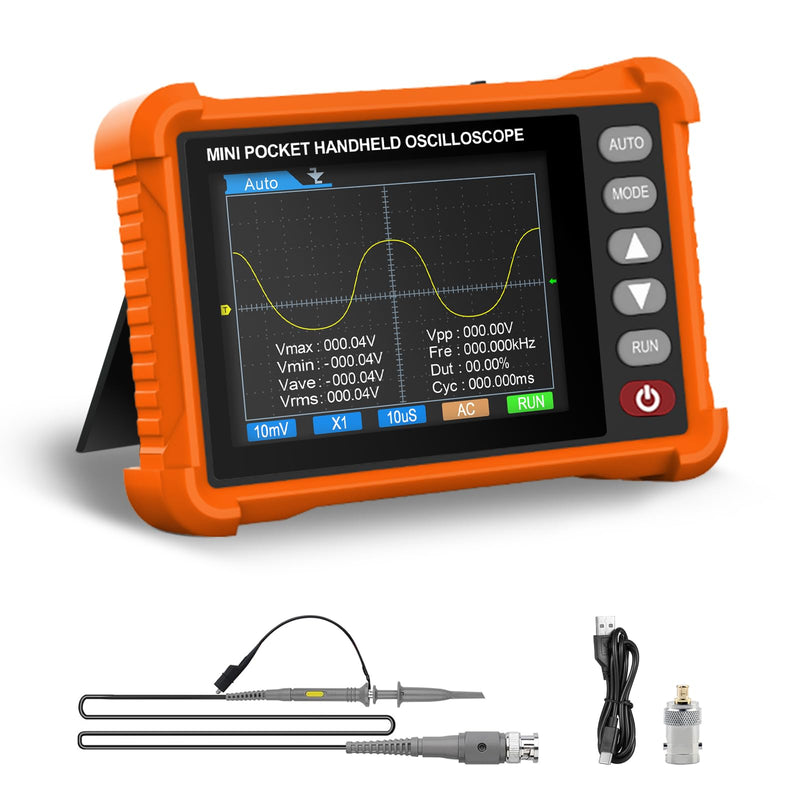 Digital Handheld Oscilloscope with Probe Kit, Portable Lab Automotive Oscilloscopes with 2.8 Inch TFT Screen, 500kHz Bandwidth, 2.5MS/s Sampling Rate, 3 Trigger Function, USB Rechargeable Oscillograph