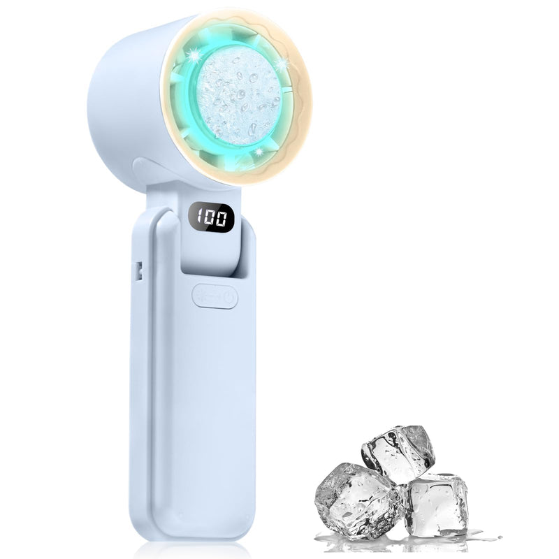 Portable Handheld Fan with Ice Cooler – 13000RPM Turbo Fans, 3-in-1 Rechargeable Mini Personal Fan, 100 Adjustable Speeds, 3600mAh Battery, for Travel, Outdoor, Office, and Personal Use Light blue
