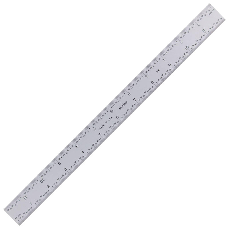 PEC Tools 12" Rigid Metal Rule, Designed for High-Accuracy Industrial Environments, Made in USA Carbon Steel-Rigid 12"