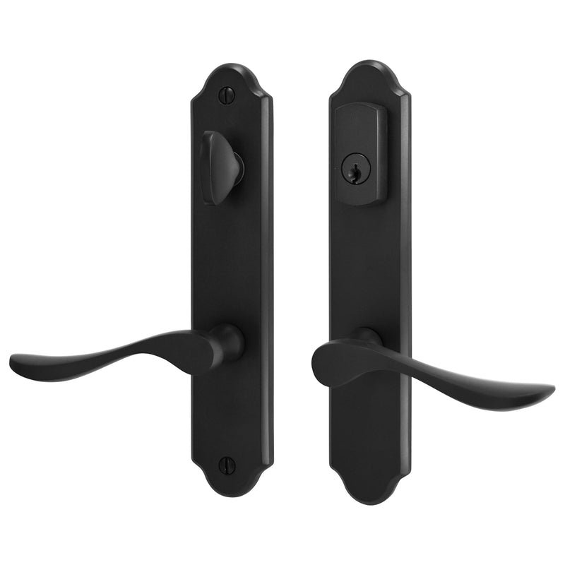 10" Arch Keyed MPL Hinged Patio Door Active Handleset Trim Compatible with Ashland, Marvin, Milgard & Jeld-wen French Doors, 3-5/8" Handle PZ, 7-1/4" H.C., Non-Handed, Matte Black