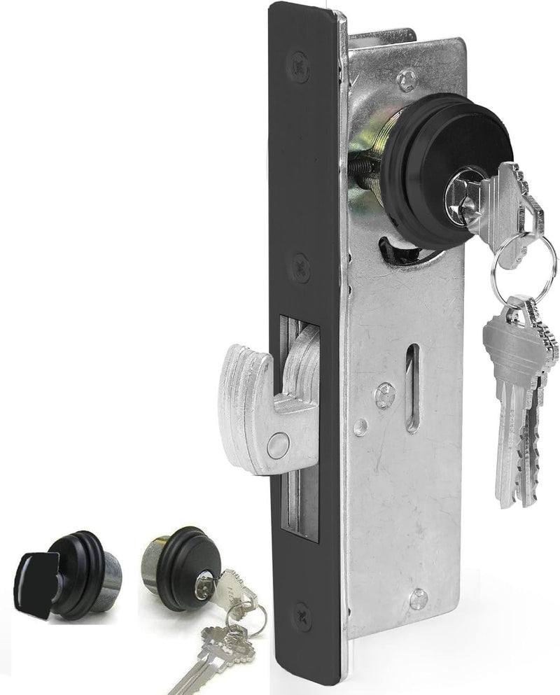 Commercial Door Lock with Deadbolt ，Storefront Mortice Hook Door Lock，Swing Deadbolt & Cylinder Combo, with Key for Aluminum/Zinc Alloy Shop Doors,Black 1-1/8" Backset