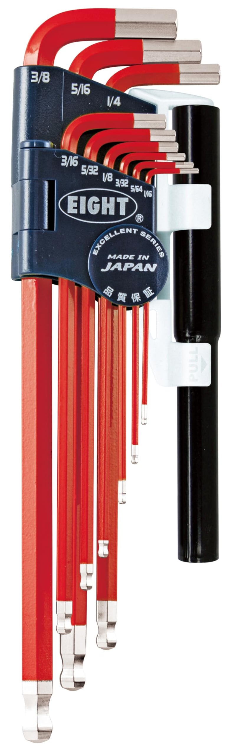 EIGHT TOOL TEL-S9NPRE, RED, TAPER HEAD HEX KEY EXTRA LONG SET, INCH, 9PC 1/16-3/8" W/EXTENSION PIPES