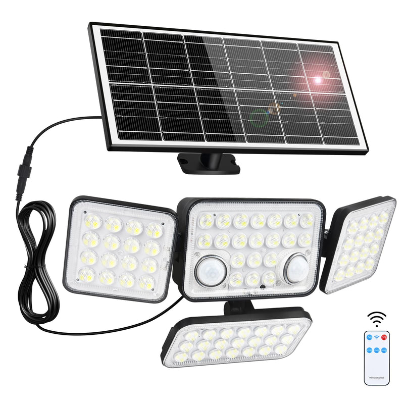 Aialun Solar Security Lights Outdoor with Dual Motion Sensor, 8500K 292 LEDs 4 Heads Split Solar Flood Lights with 16.4ft Cable&Remote Control, 3 Mode Flood Wall Lights for Backyard, Garage-1 Pack 1 Pack