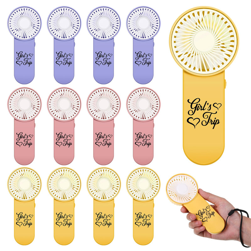 Tuanse 12 Pcs Girls Trip Fan Gifts Favors Mini Portable Personal Handheld Fan Bulk with Lanyard Cute Girls Weekend Gifts for Bestie Women Outdoor Makeup Travel Camping, Battery Not Include