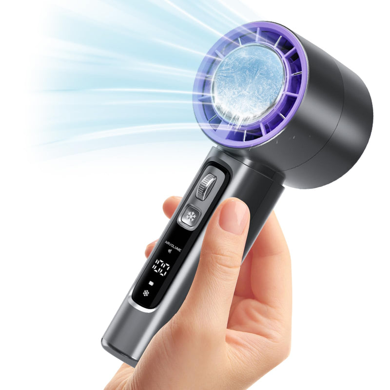 Portable Handheld Fan with Cooling Plate for Ice Therapy, 4000mAh Rechargeable Battery, LCD Display, 100-Speed Scroll – Compact Personal Fan for Travel, Office, Outdoor Use (Black) Black