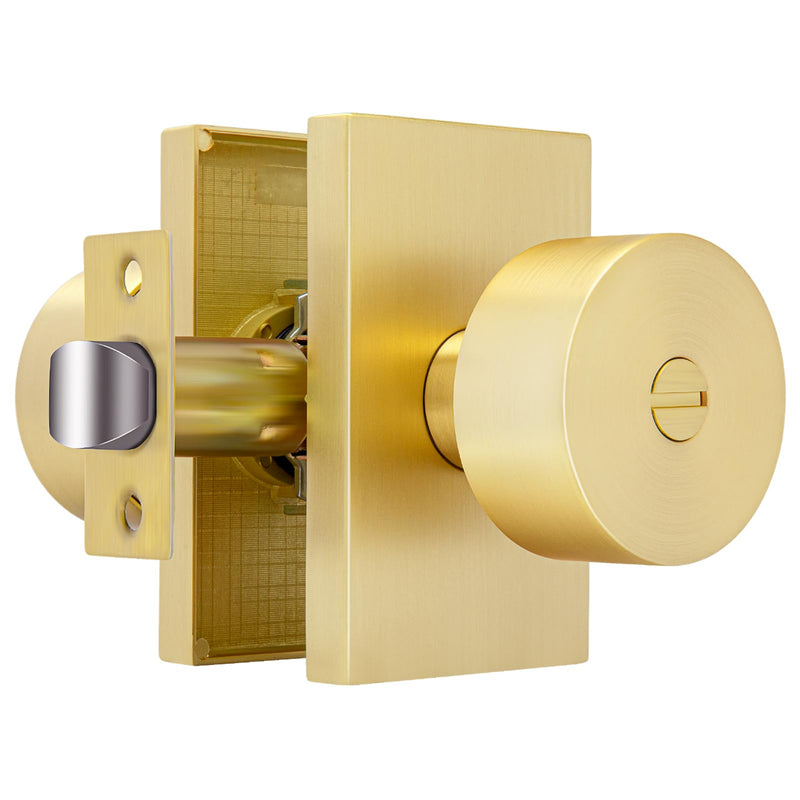 Gold Door Knob Interior Privacy, Zinc-Alloy Interior Door Knob, Heavy Duty Brushed Gold Door Knobs for Bedroom, Bathroom, 1 Pack
