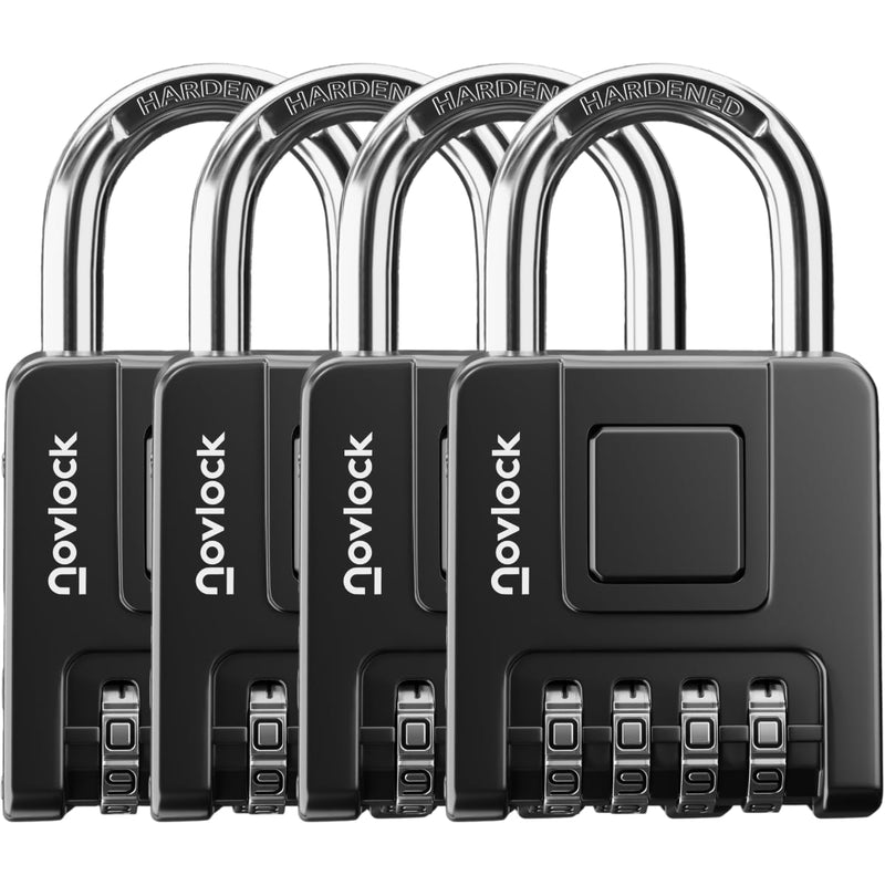 Combination Locks for Outdoor & Indoor | Heavy Duty, Weatherproof, 4-Digit Security | Padlock for Lockers, Gates, Fences, Sheds, Storage | 4-Pack, Black
