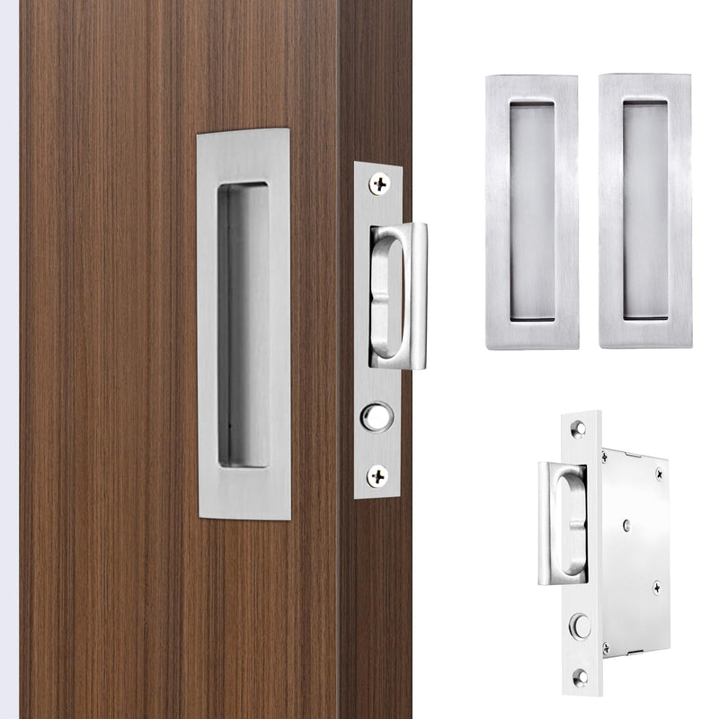 Dontay Sliding Pocket Door Handles, 304 Stainless Steel Non Locking Pocket Door Hardware, Recessed Flush Finger Pulls, Heavy Duty Edge Pull with Pop Out Ring Pull (Satin Nickel (1 Set), 4.72 Inch) Satin Nickel (1 Set)