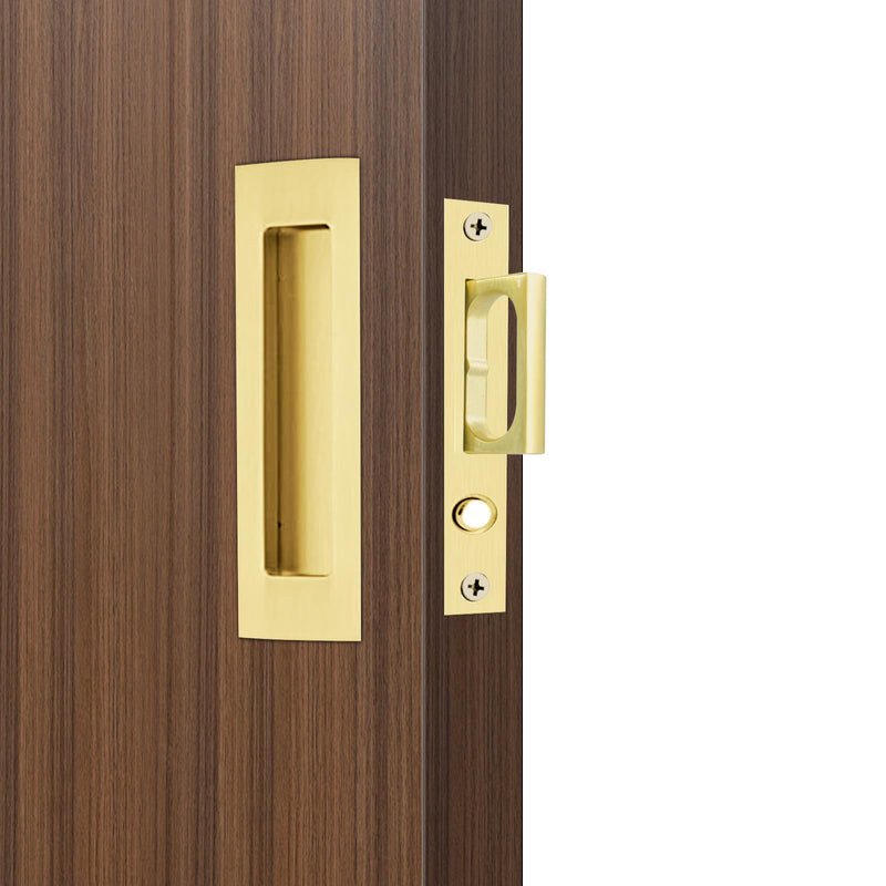 Dontay Sliding Pocket Door Handles, 304 Stainless Steel Non Locking Pocket Door Hardware, Recessed Flush Finger Pulls, Heavy Duty Edge Pull with Pop Out Ring Pull (Satin Brass (2 Set), 4.72 Inch) Satin Brass (2 Set)